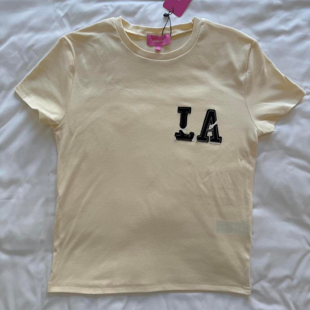 Edikted Cali Babe T Shirt LA cream cow print